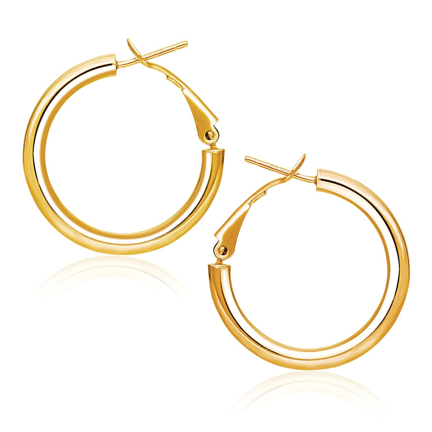 14k Yellow Gold High Polish Hoop Earrings(2x20mm) in a sleek high-contrast midnight luxury editorial style